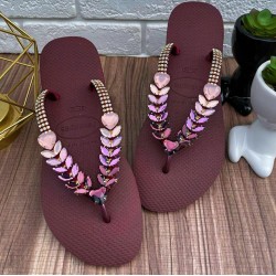 Burgundy Women slippers decorated with distinctive stones  Burgundy Women slippers decorated with distinctive stones
