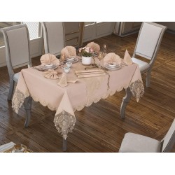 مفرش المائدة الفاخرة 26 قطعة الكتان ليلى مفرش المائدة مجموعة كابتشينو