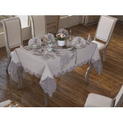 Luxury tablecloth 26 Piece Linen Lily Tablecloth Set Gray