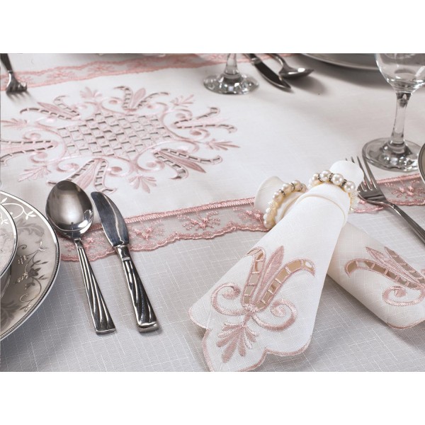 Luxury tablecloth Lale Embroidered Lace Tablecloth Set for 12 People Cream Powder