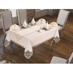Luxury tablecloth 26 Piece French Laced Linda Tablecloth Set Cream