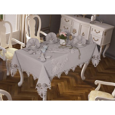 Luxury tablecloth 26 Piece Cordon Almina Table Cloth Set Silver