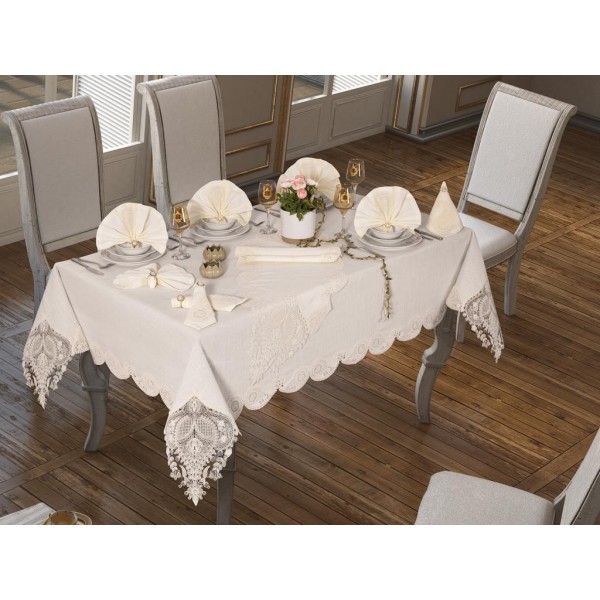 Luxury tablecloth 26 Piece Cordon Lily Tablecloth Set Cream