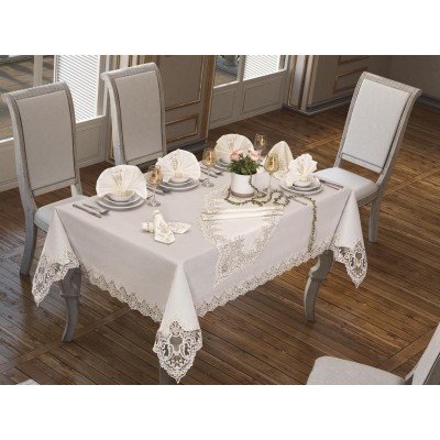 Luxury tablecloth  Sumbul Table Cloth 26 Pieces Cream