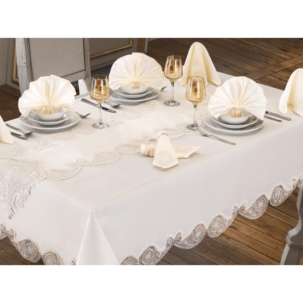 Luxury tablecloth Verna Table Cloth 160x260 Cm 26 Pieces Cream Cream