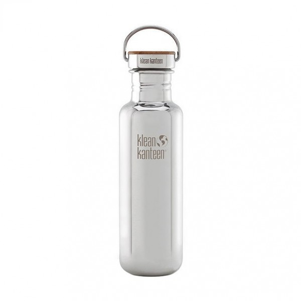 Klean Kanteen 0.8L Stainless Reflect Bamboo Cap Water Bottle - Steel Water Bottle - Mirrored