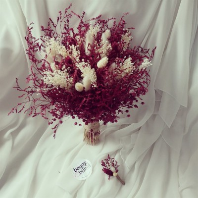Wedding Bouquet Burgundy زهرة جافة الزفاف باقة Wedding Bouquet Burgundy زهرة جافة الزفاف باقة