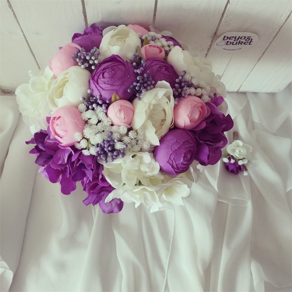 Wedding Bouquet Purple White Erengul Hydrangea Bridal Flower Bouquet